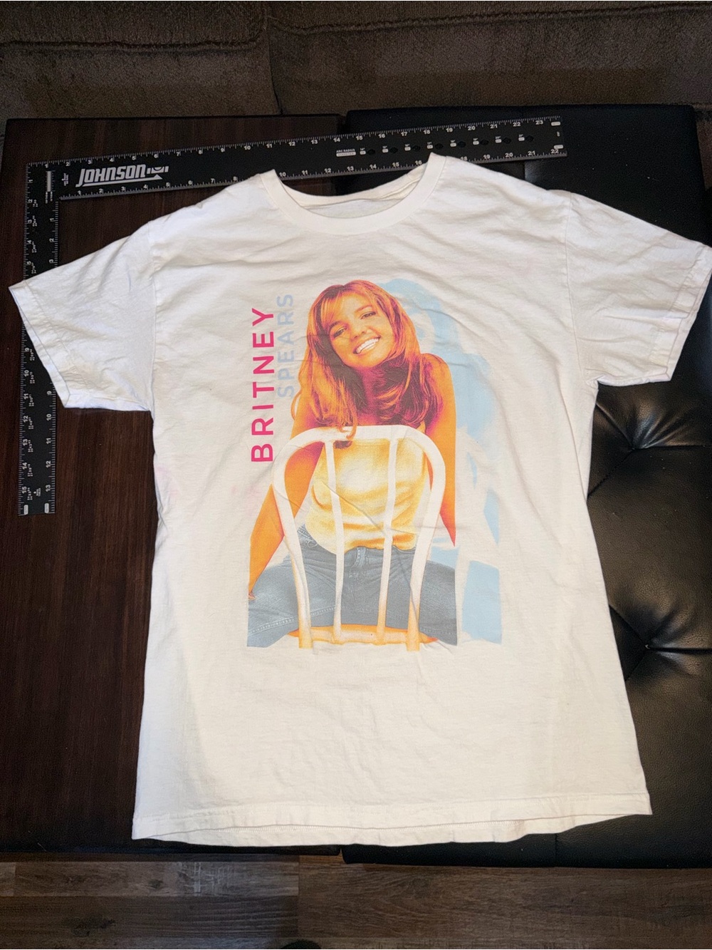 Vintage Britney Spears White Graphic Tee with Pink Accent - Short Sleeve